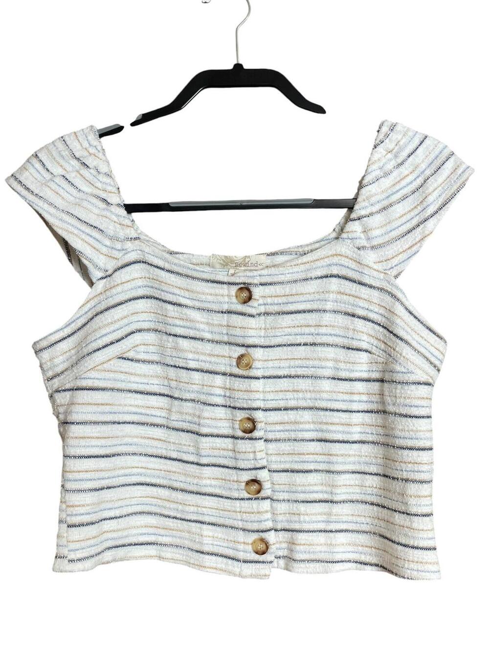 Rewind brand juniors' button-up stripe crop top Large